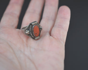 Nepali Coral Saddle Ring - Size 8