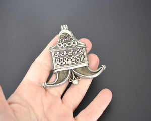 Antique Double Claw Silver Pendant from Sri Lanka