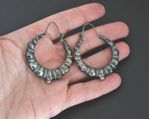 Nepali Silver Hoop Earrings - Medium Large
