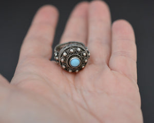 Croatian Blue Glass Silver Ring - Size 5.75