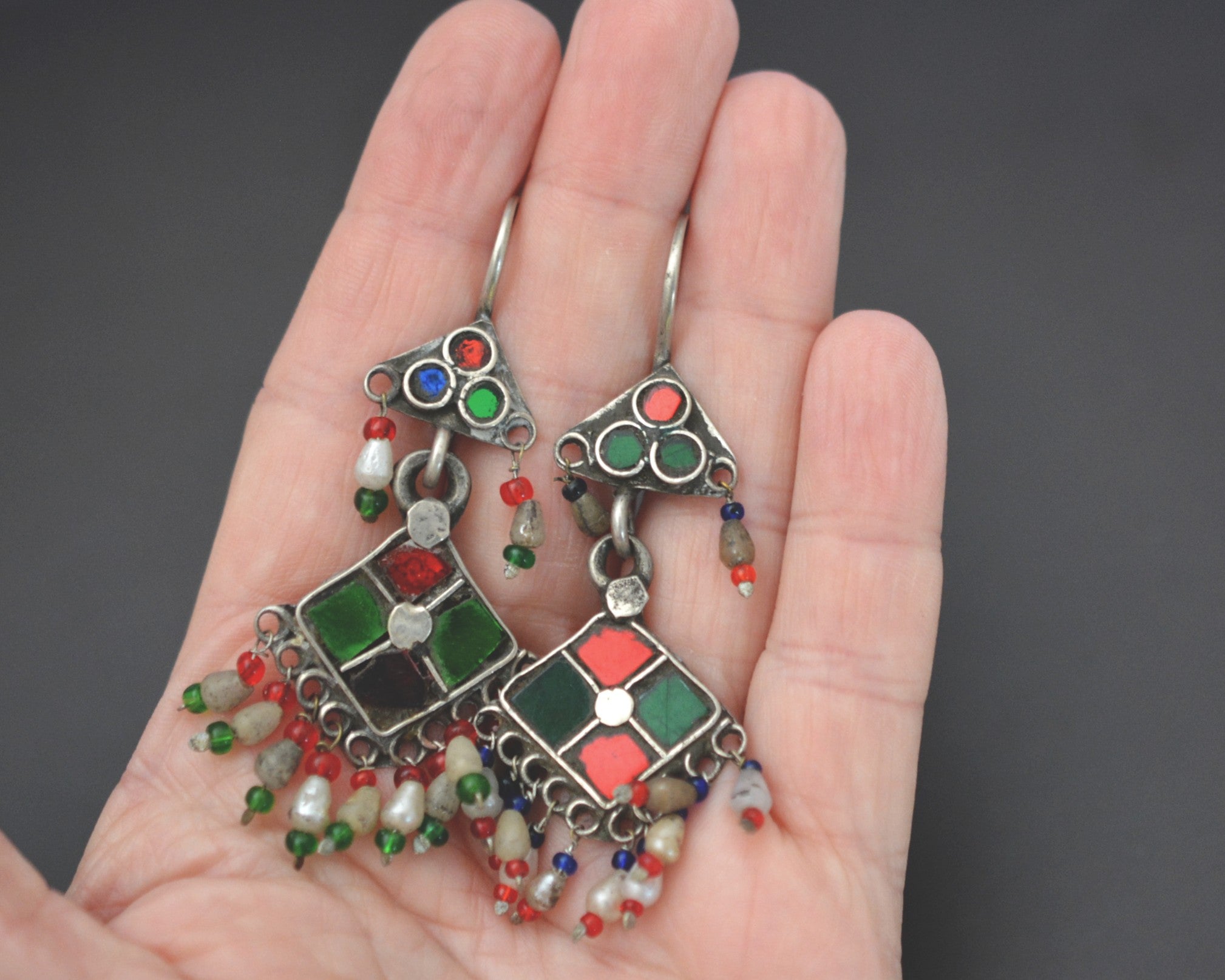 Afghani Glass and Pearl Earrings