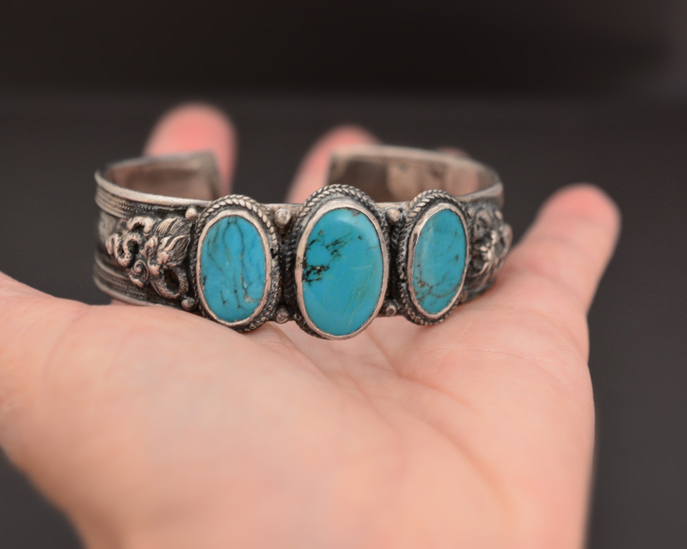 Nepali Turquoise Dragon Cuff Bracelet