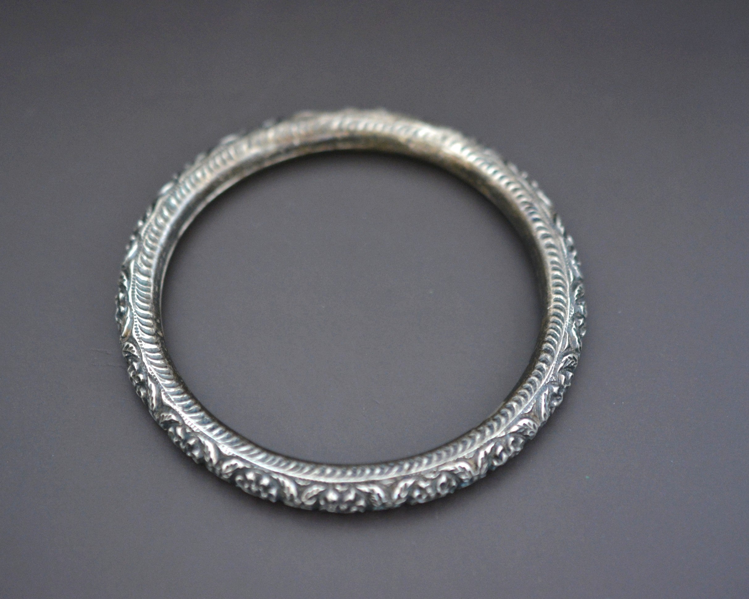 Ethnic Carved Silver Bangle Bracelet