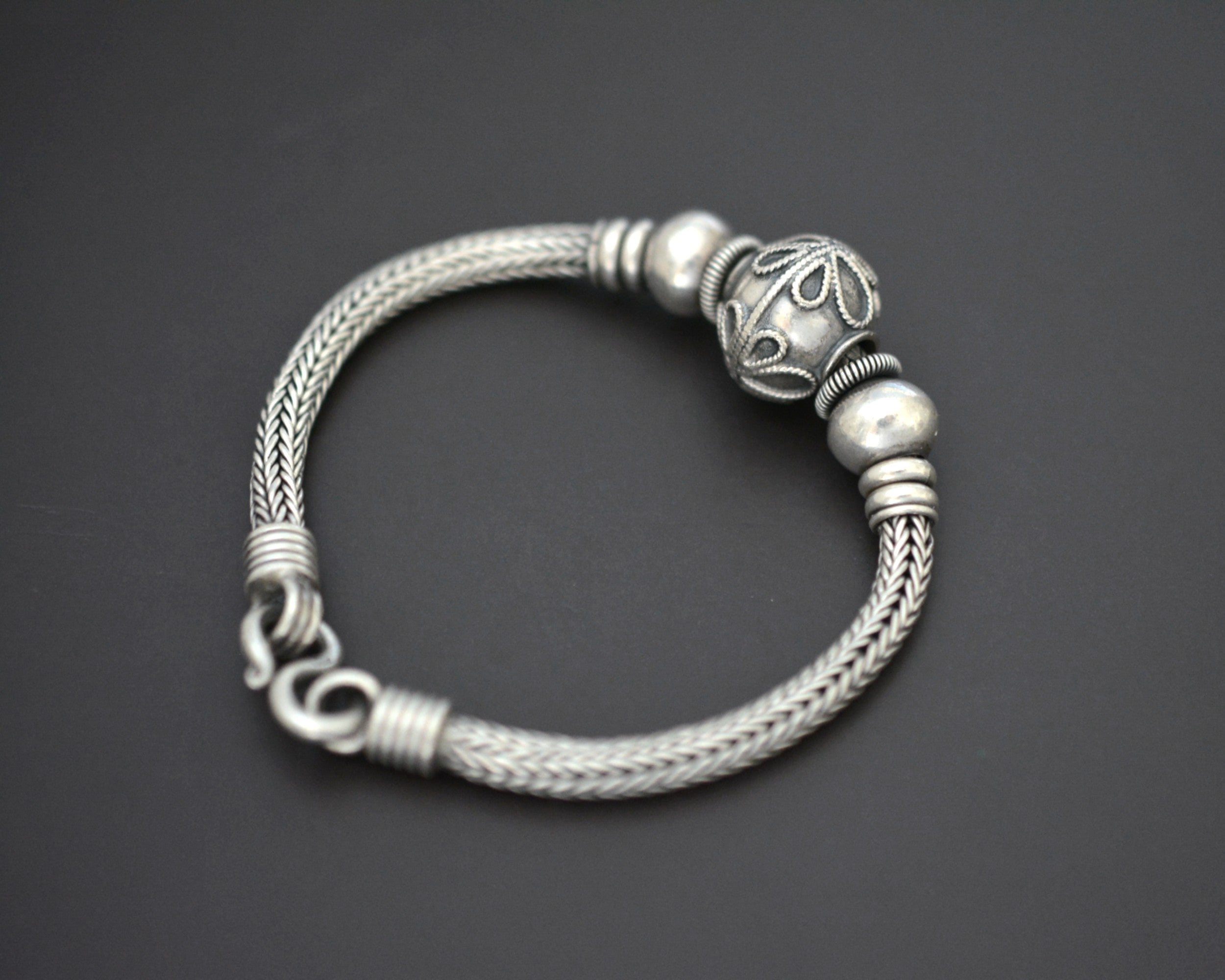 Bali Braided Snake Chain Bracelet with Silver Beads - Small