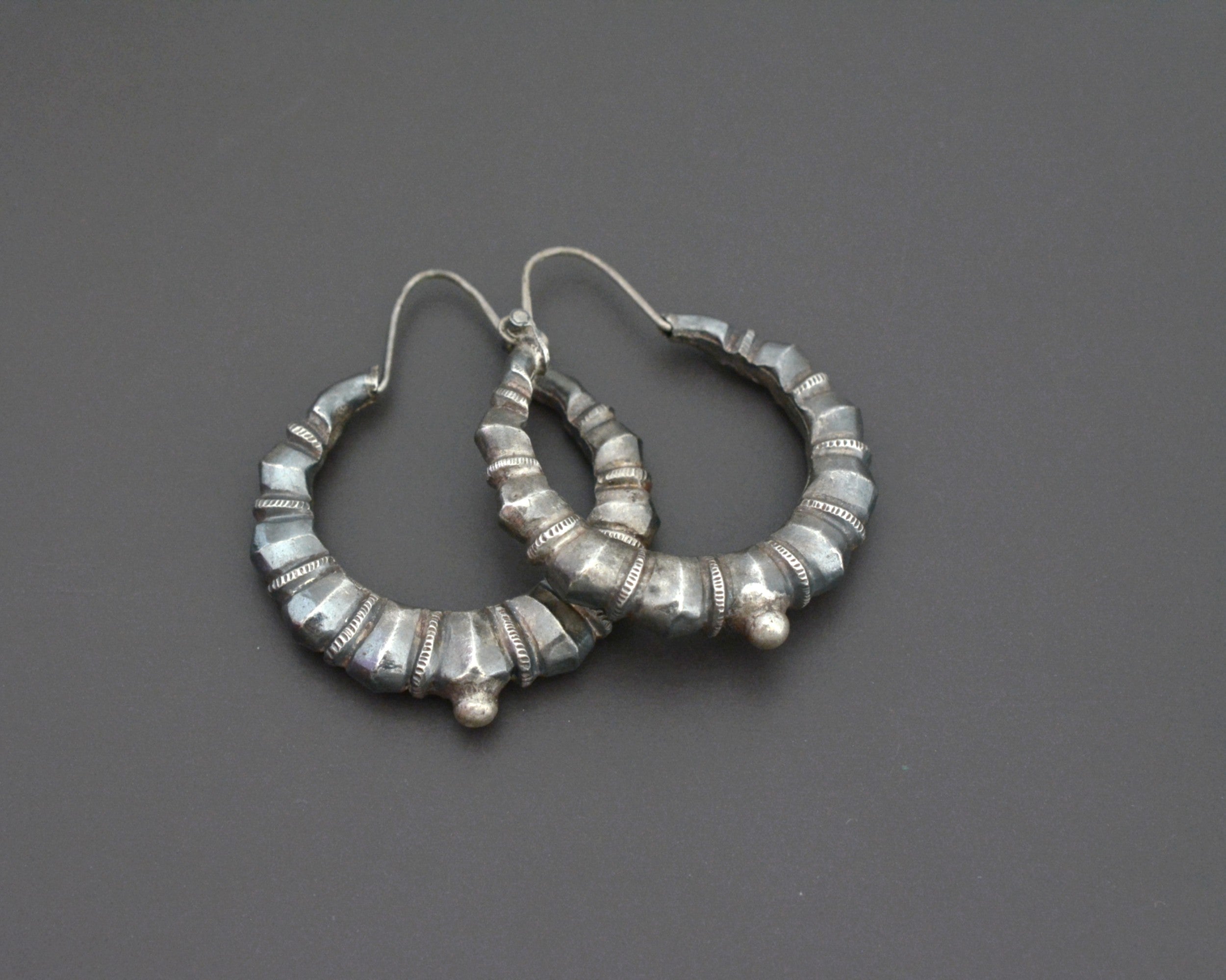 Nepali Silver Hoop Earrings - Medium Large