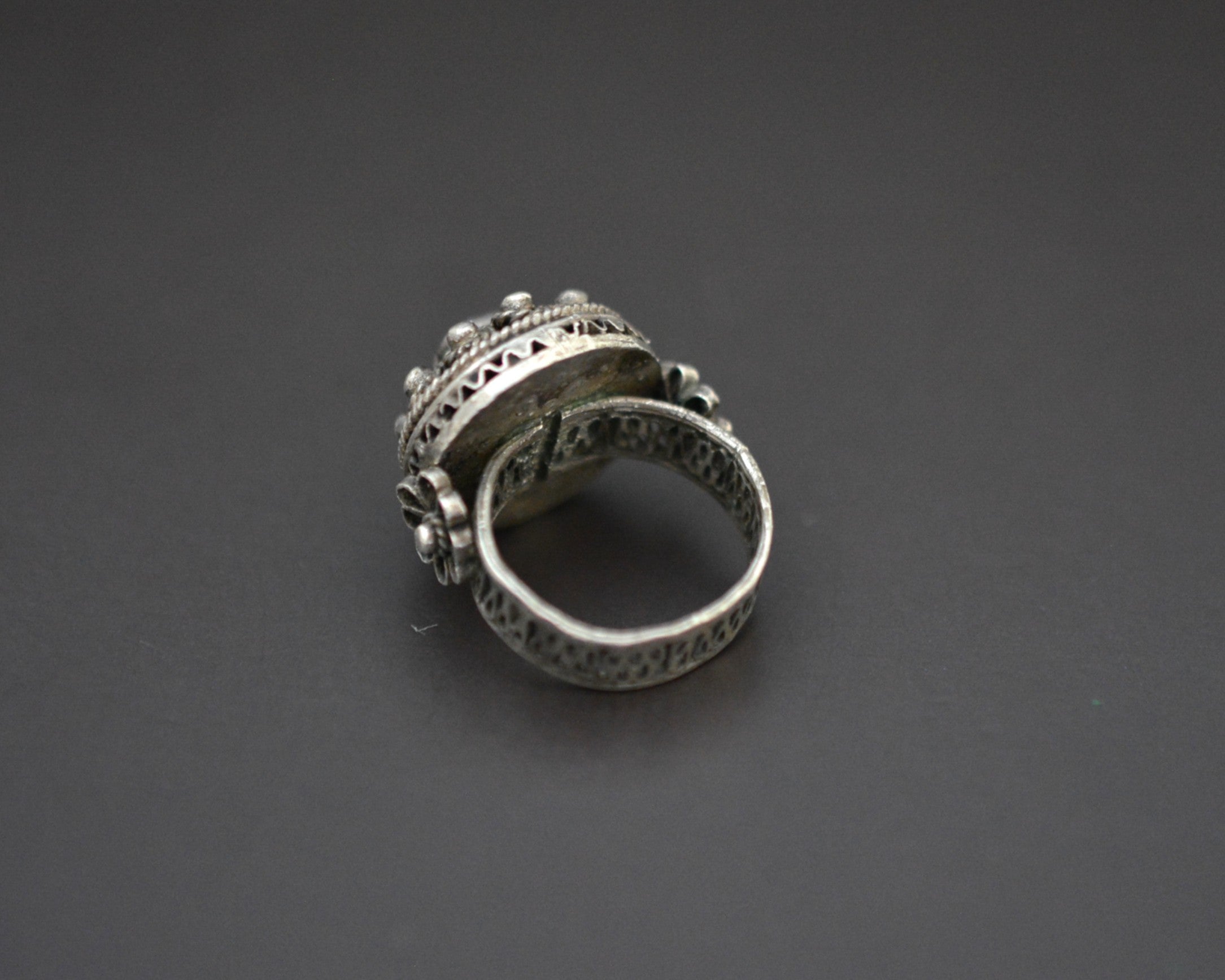 Croatian Blue Glass Silver Ring - Size 5.75