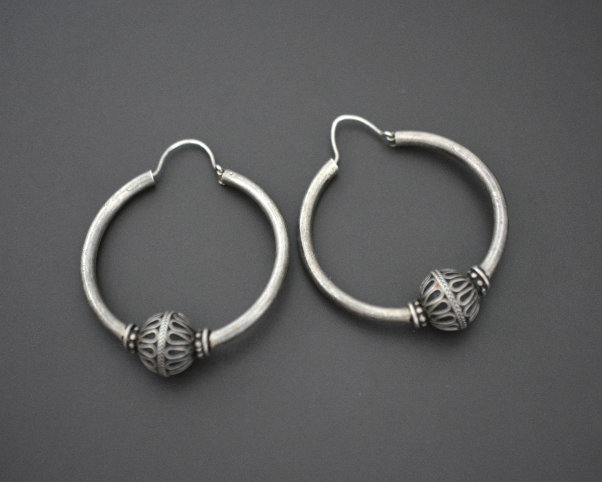 Reserved - Large Ethnic Bali Hoop Earrings with Bead