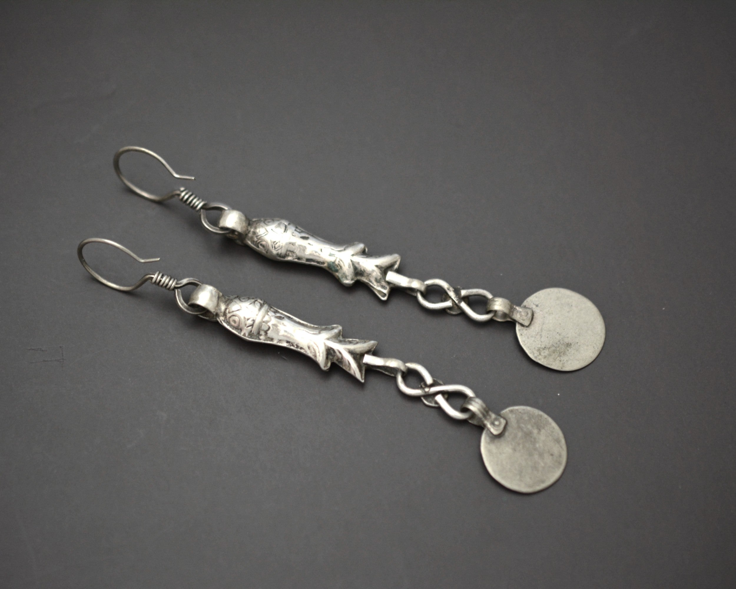Long Afghani Fish Coin Dangle Earrings