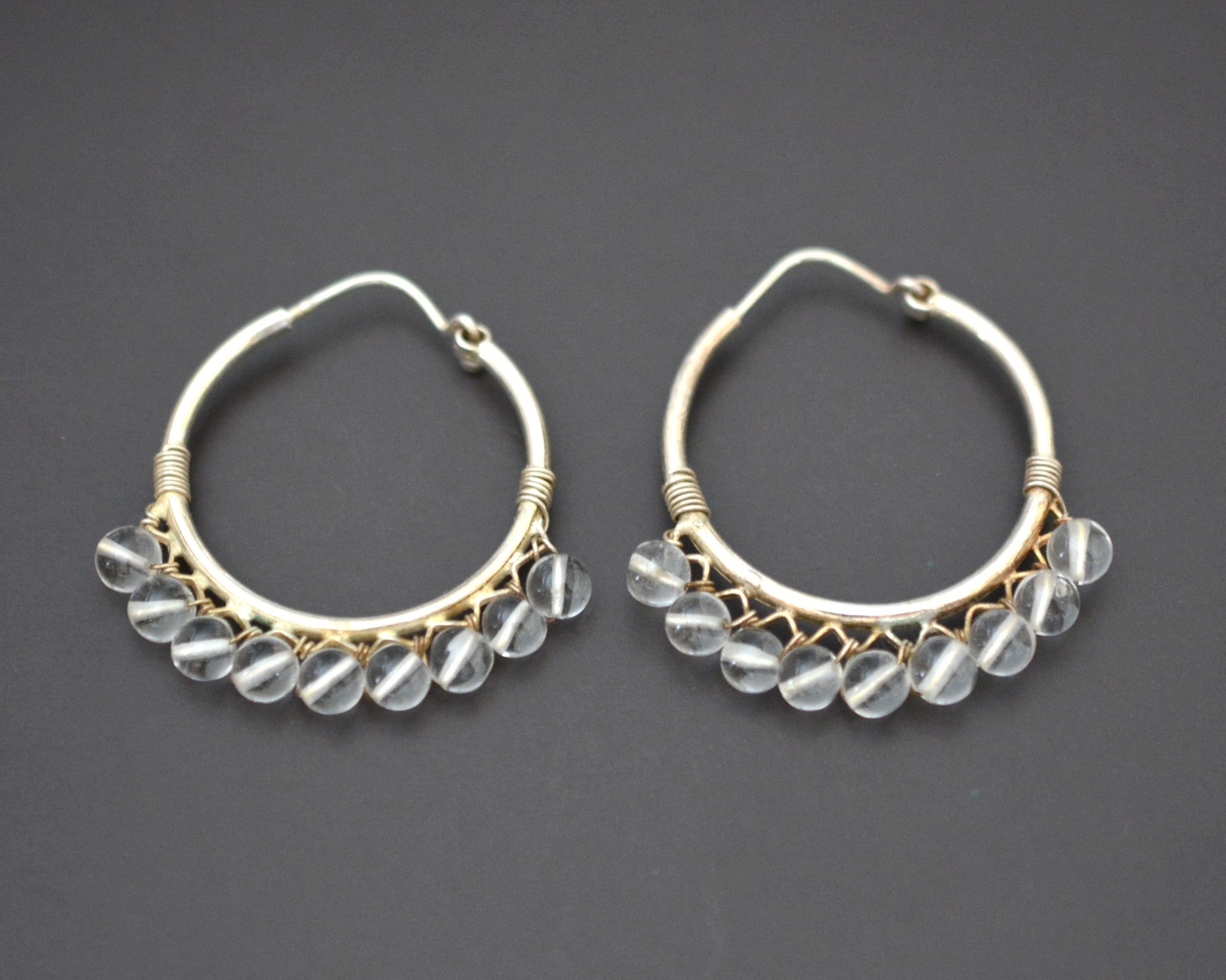 Ethnic Hoop Earrings with Crystal Quartz - Medium Size