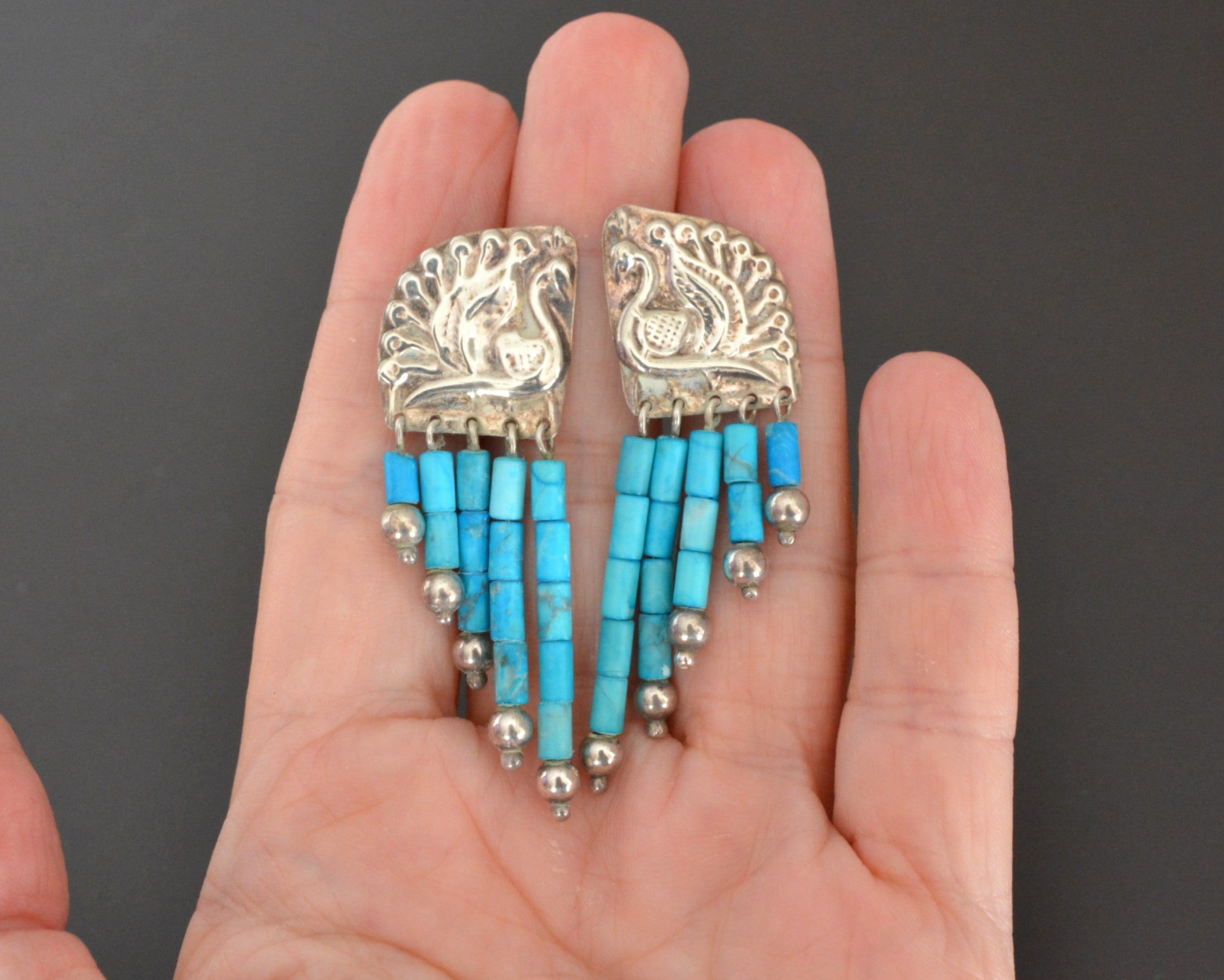 Ethnic Peacock Earrings with Turquoise Dangles