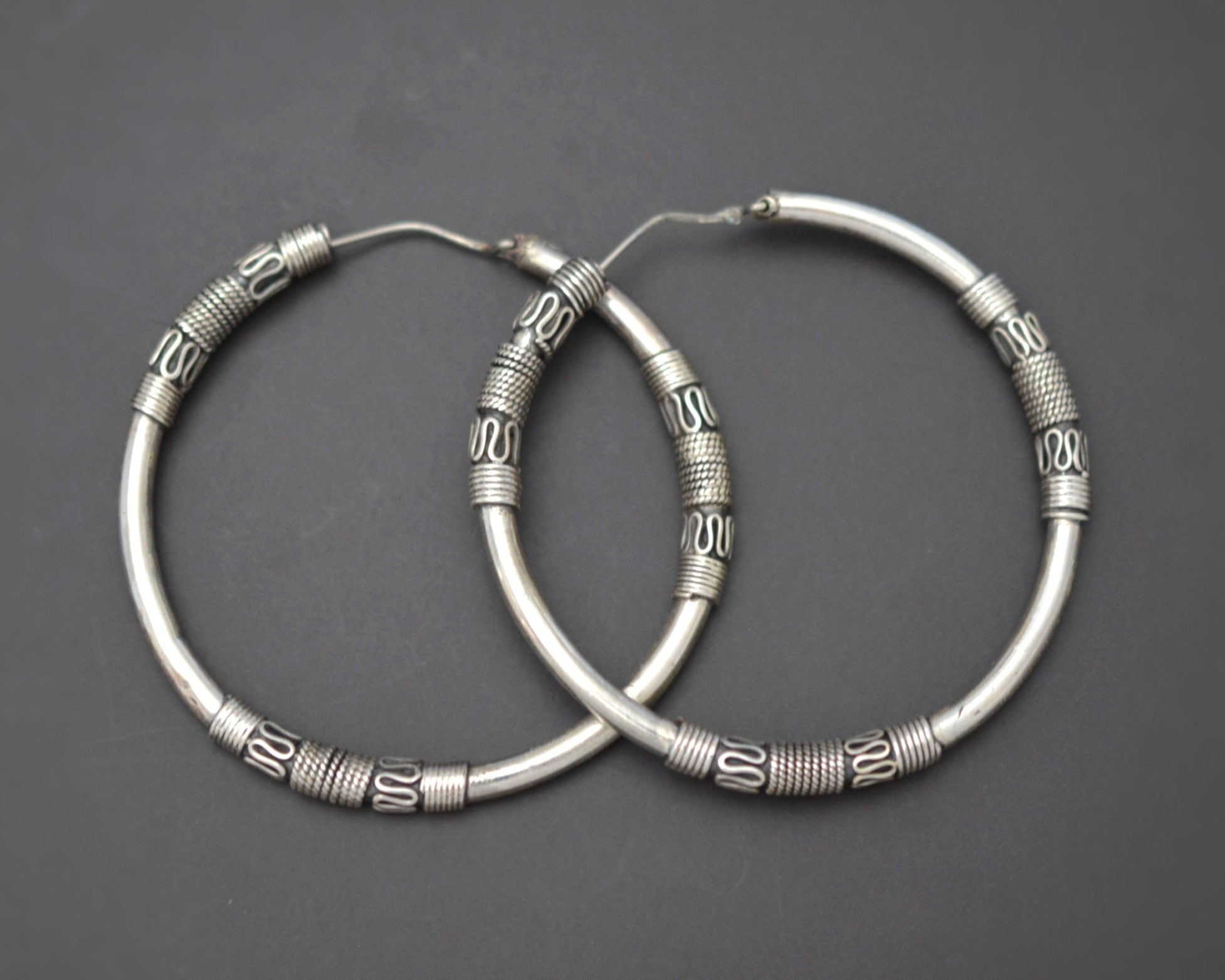 XXLarge Ethnic Bali Hoop Earrings with Wire Work