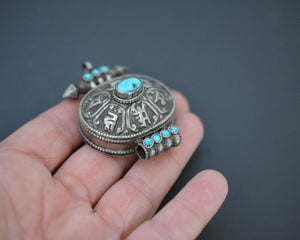 Tibetan or Nepali Gau Box Pendant with Turquoises