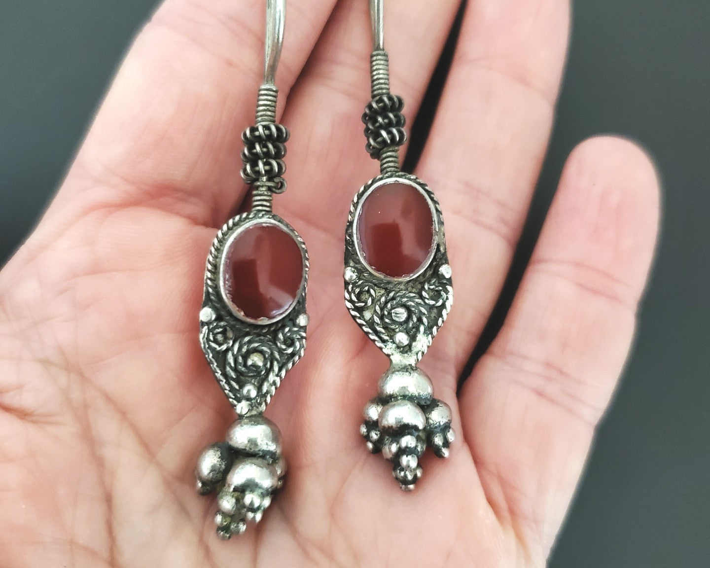 Afghani Carnelian Silver Earrings