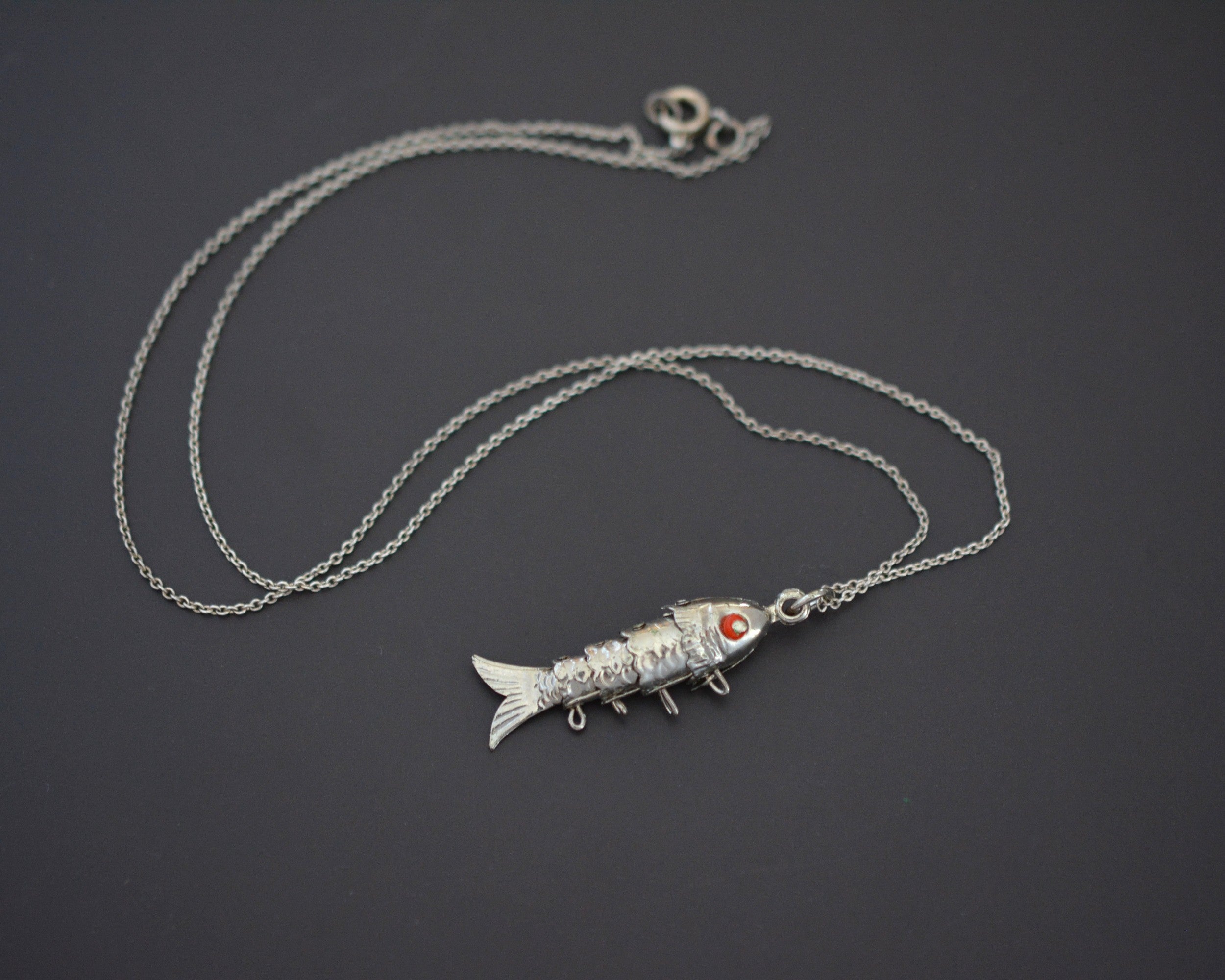 Movable Fish Pendant on Silver Chain