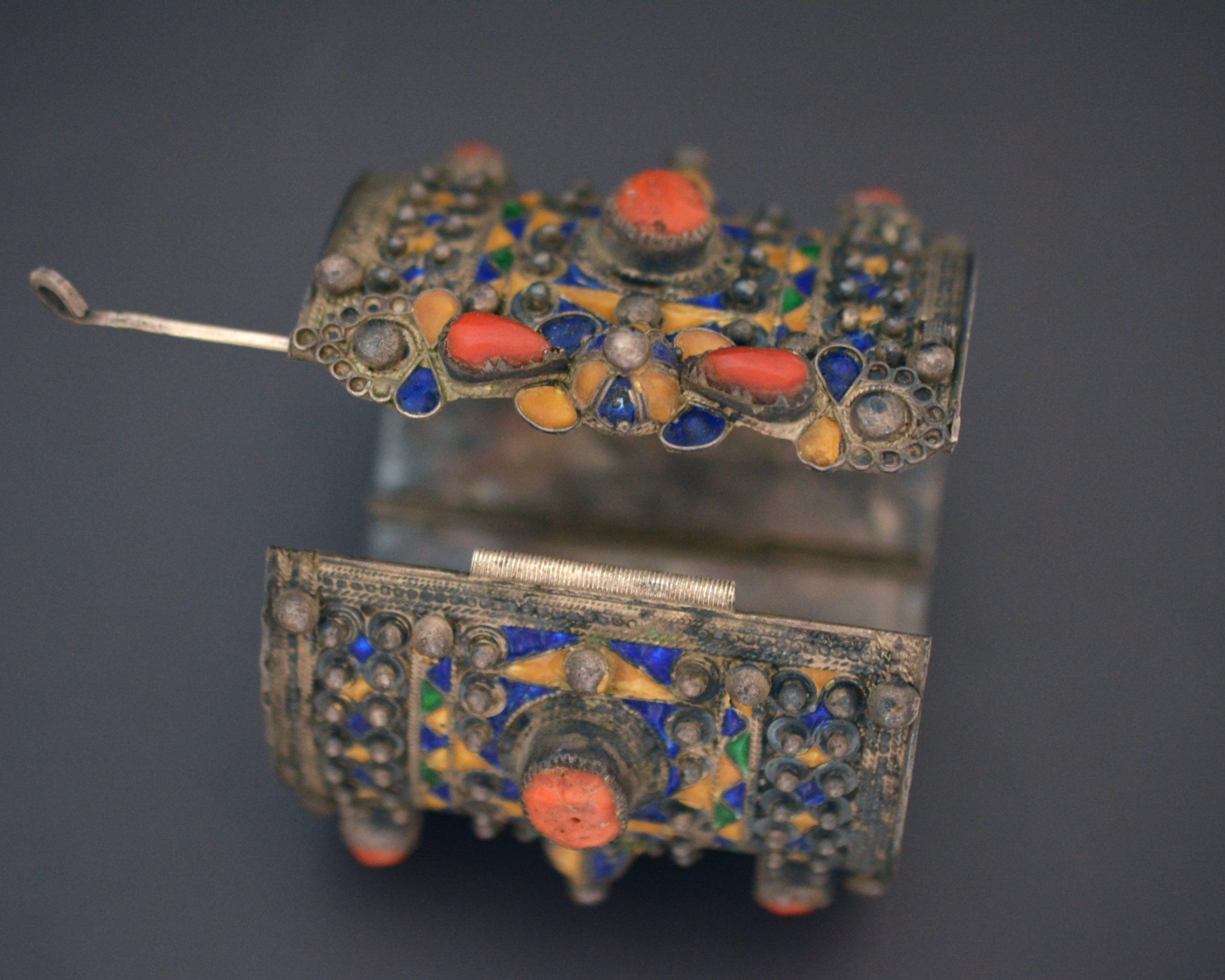 Berber Kabyle Coral Enamel Bracelet - Hinged