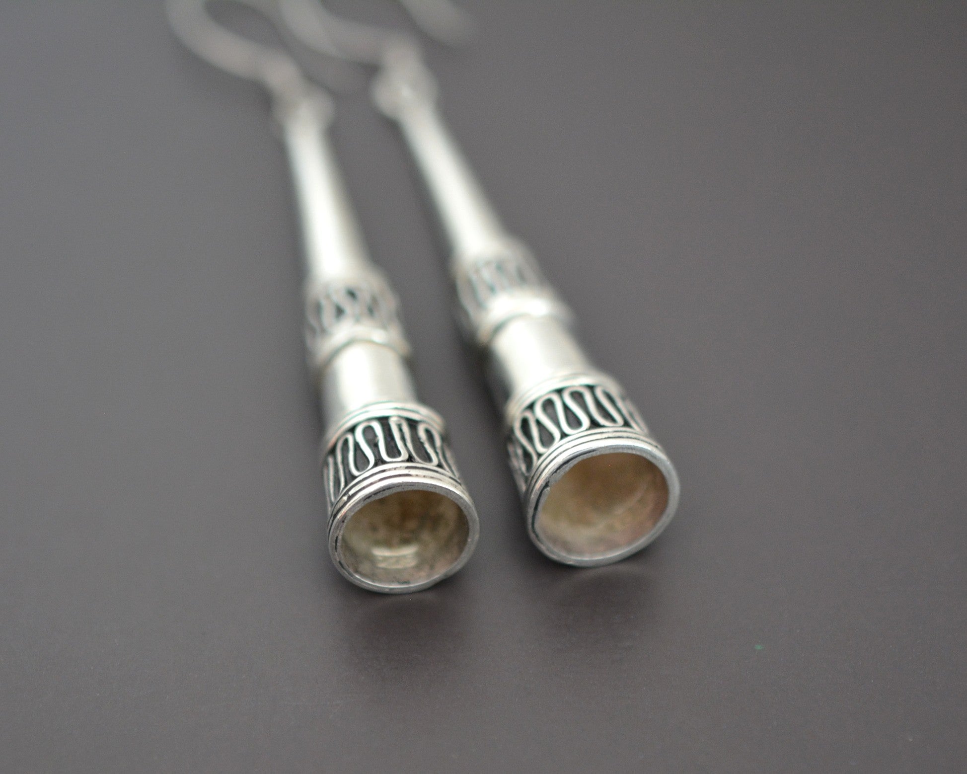 Silver Cone Dangle Earrings from Bali