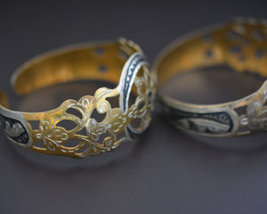 Vintage Pair Caucasian Niello Gilded Openwork Bracelet