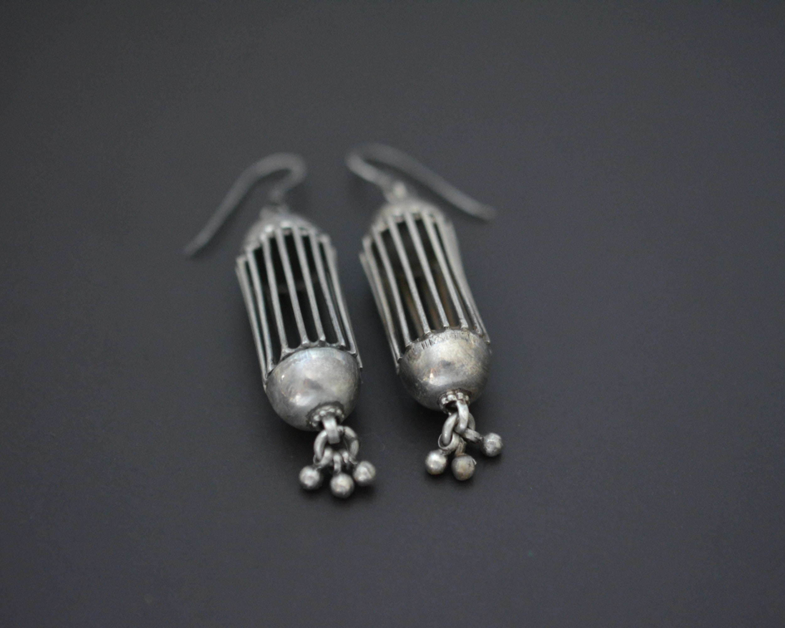 Vintage Indian Silver Cage Earrings