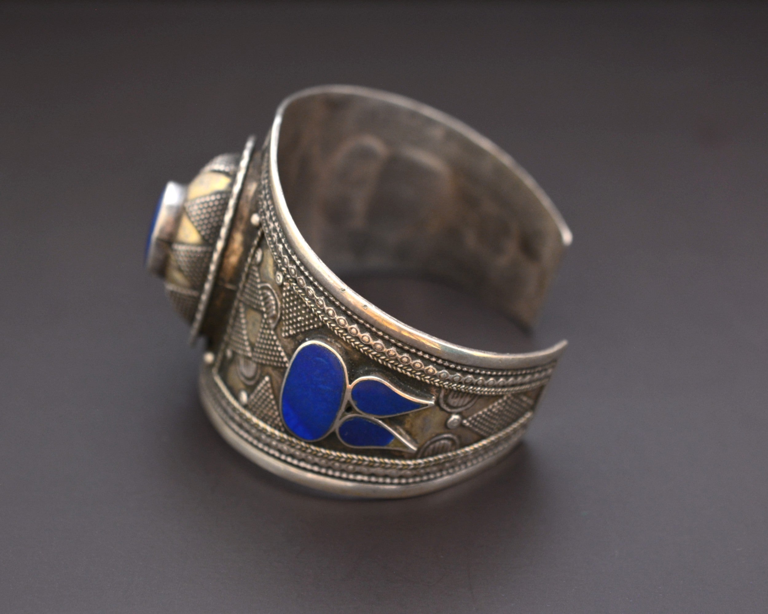 Vintage Kazakh Silver Lapis Lazuli Cuff Bracelet