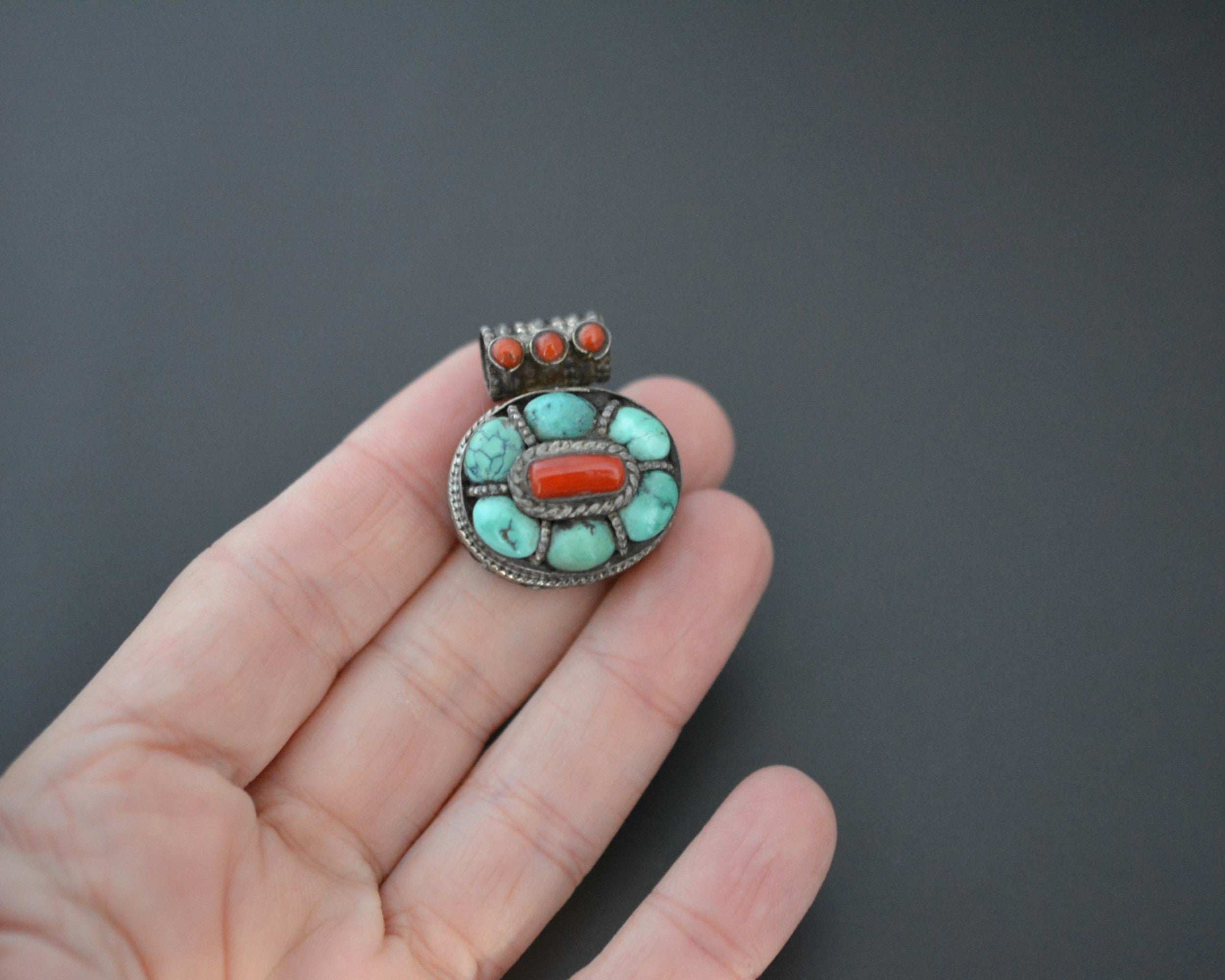 Tibetan Gau Box with Coral and Turquoise