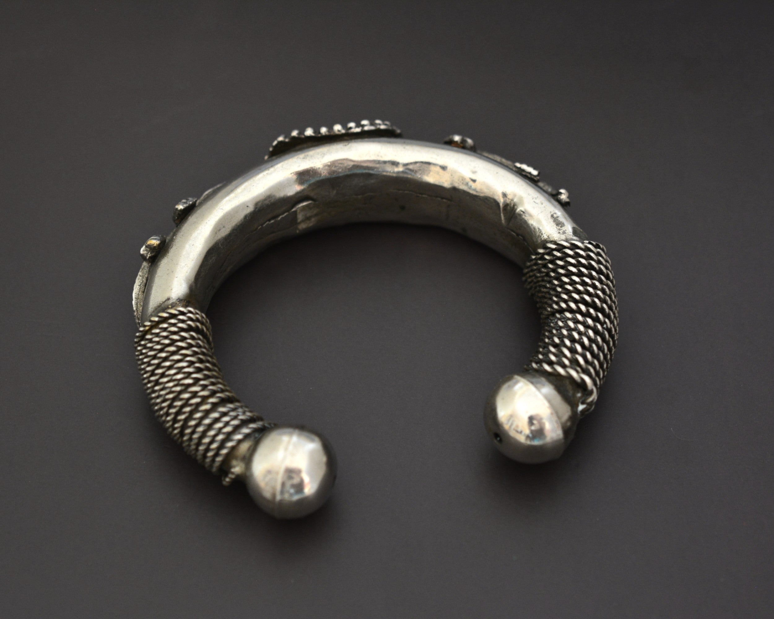 Tribal Lizard Silver Cuff Bracelet with Glass