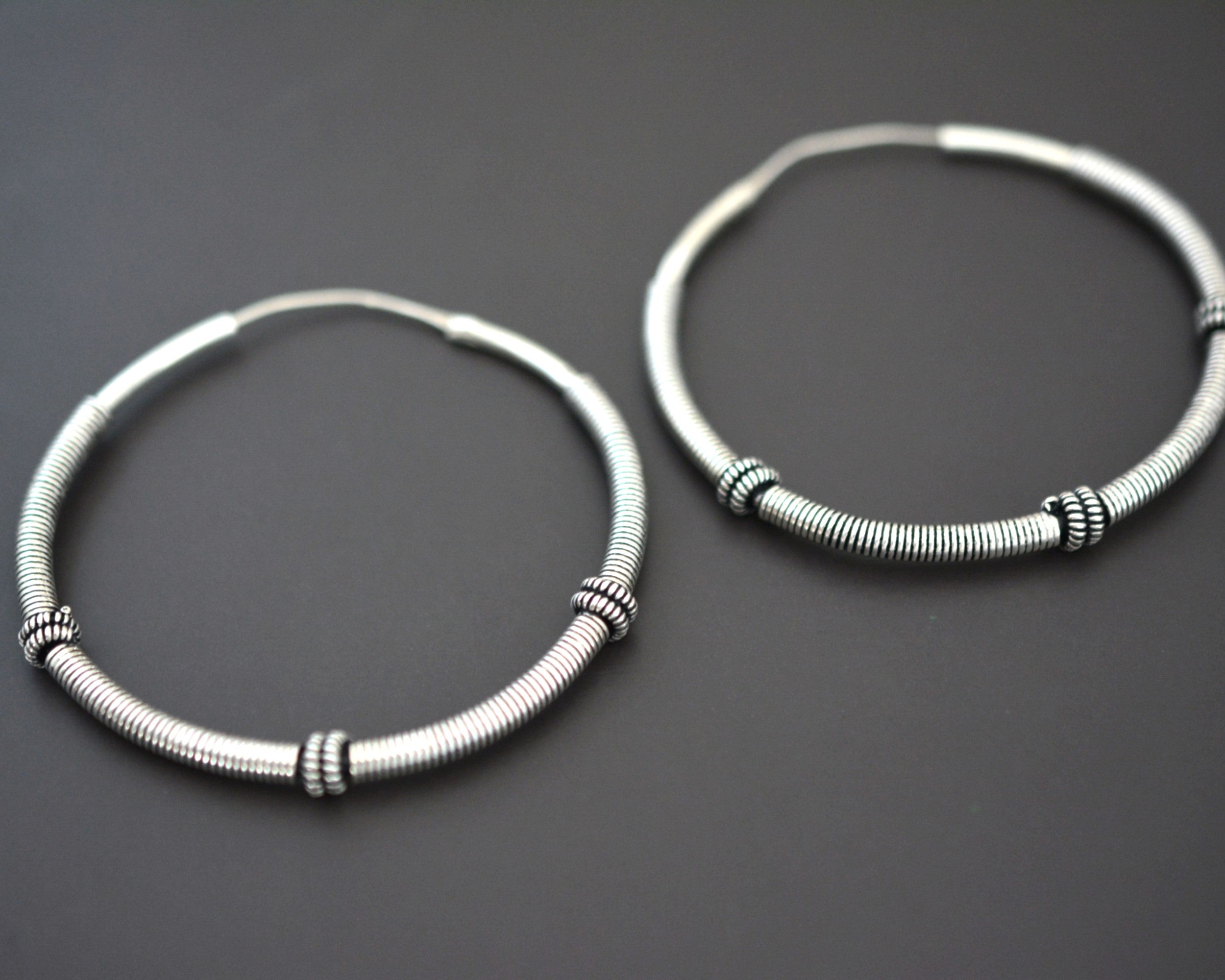 XLarge Ethnic Bali Hoop Earrings with Wire Work