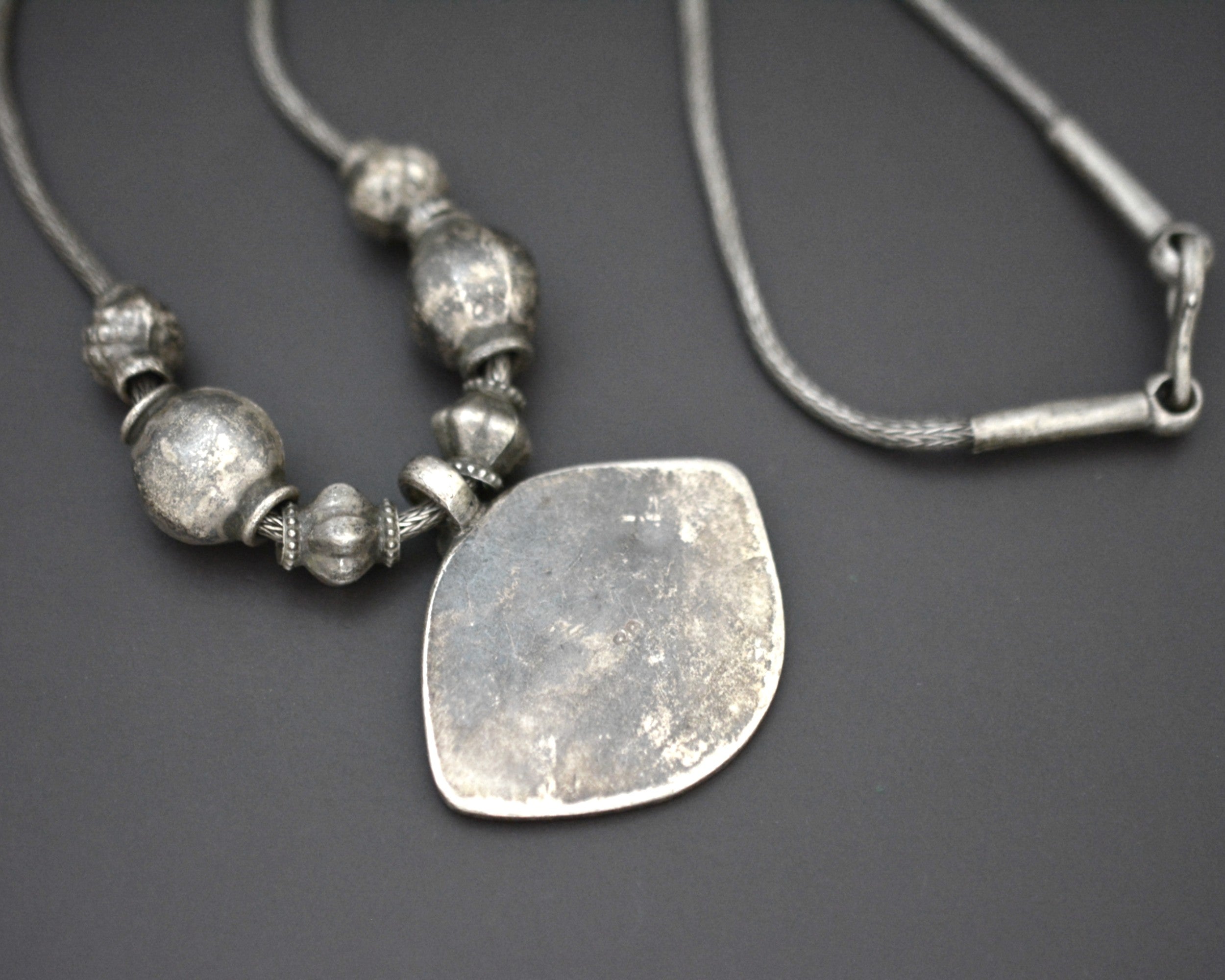Reserved for A. - Indian Amulet Silver Beads Necklace with Snake Chain