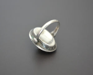 Ethnic Silver and Coral Filigree Ring - Size 5