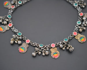 Rajasthani Silver Necklace with Colorful Inlays