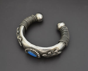 Tribal Lizard Silver Cuff Bracelet with Glass