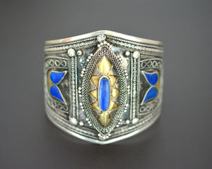Vintage Kazakh Silver Gilded Lapis Lazuli Cuff Bracelet