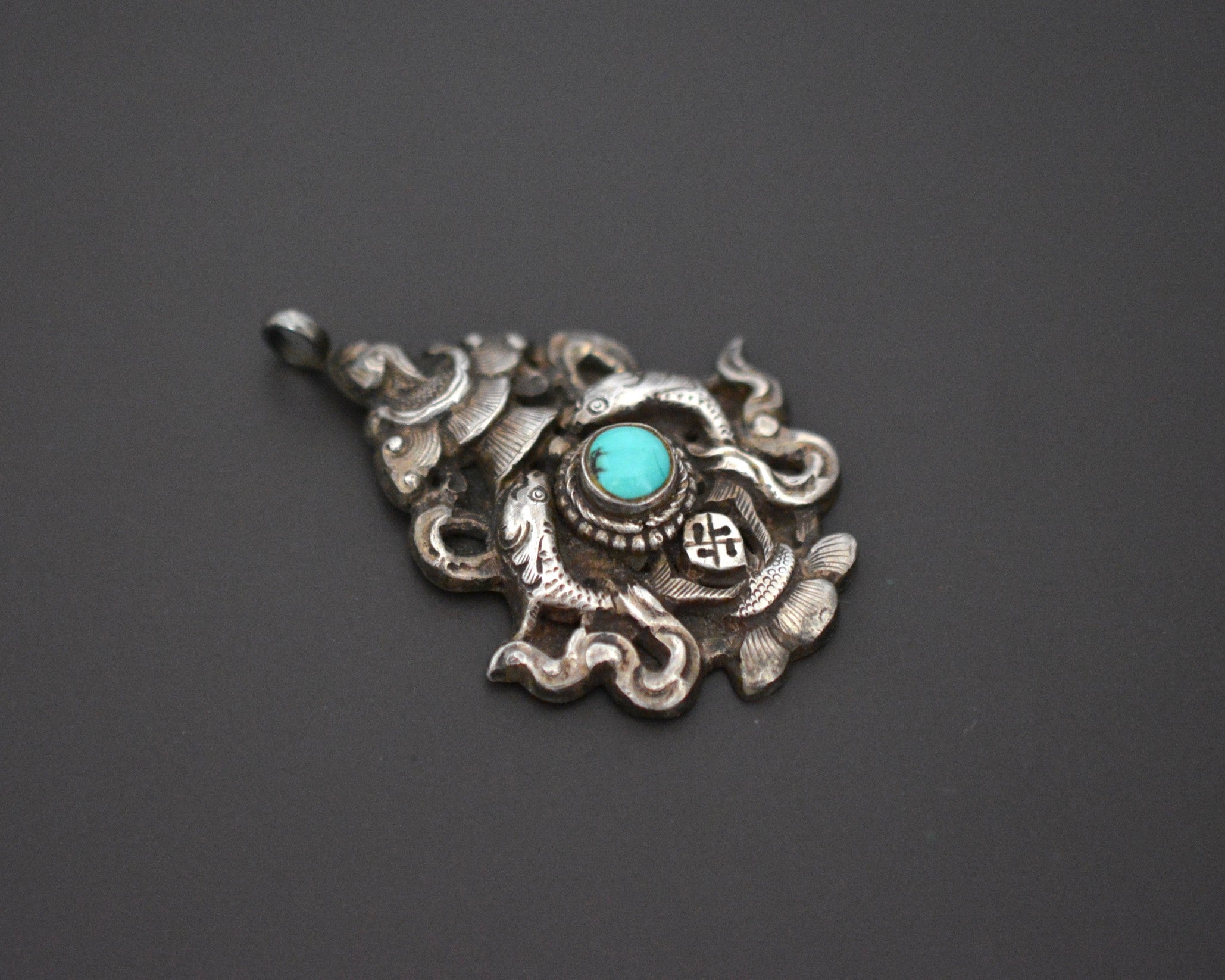 Nepali Ashtamangala Turquoise Pendant
