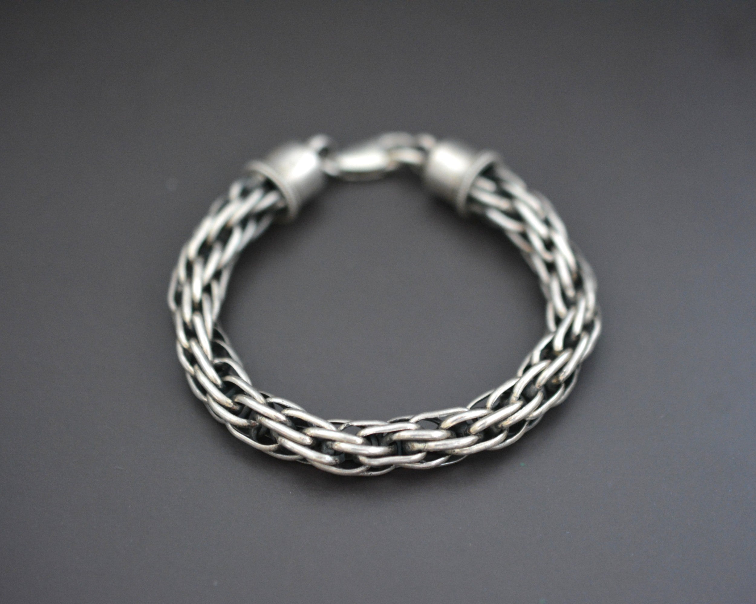 Thick Woven Silver Snake Chain Bracelet - XS size