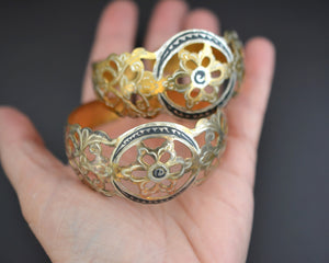 Vintage Pair Caucasian Niello Gilded Openwork Bracelet