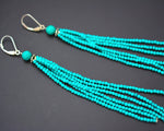 Very Long Turquoise Beaded Tassel Earrings
