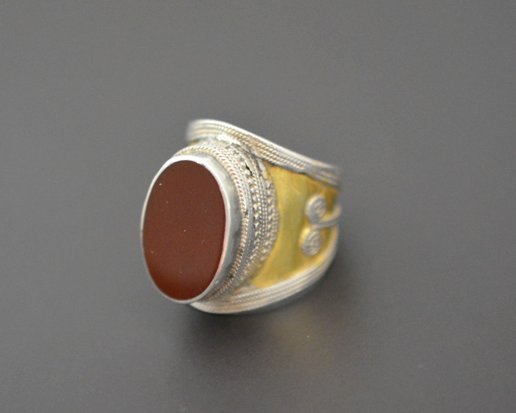 Turkmen Gilded Carnelian Ring - Size 7.5