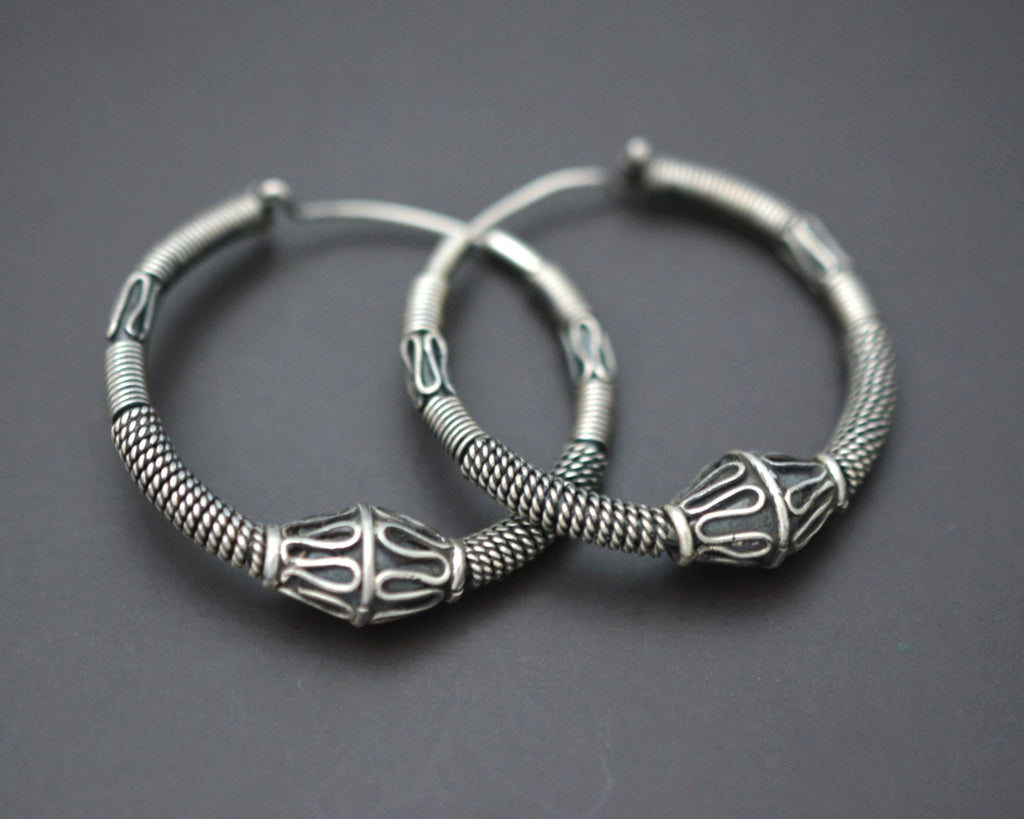 Ethnic Bali Hoop Earrings with Wire Work and Bead - Medium Size