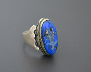 Afghani Lapis Lazuli Intaglio Ring  - Size 7.75