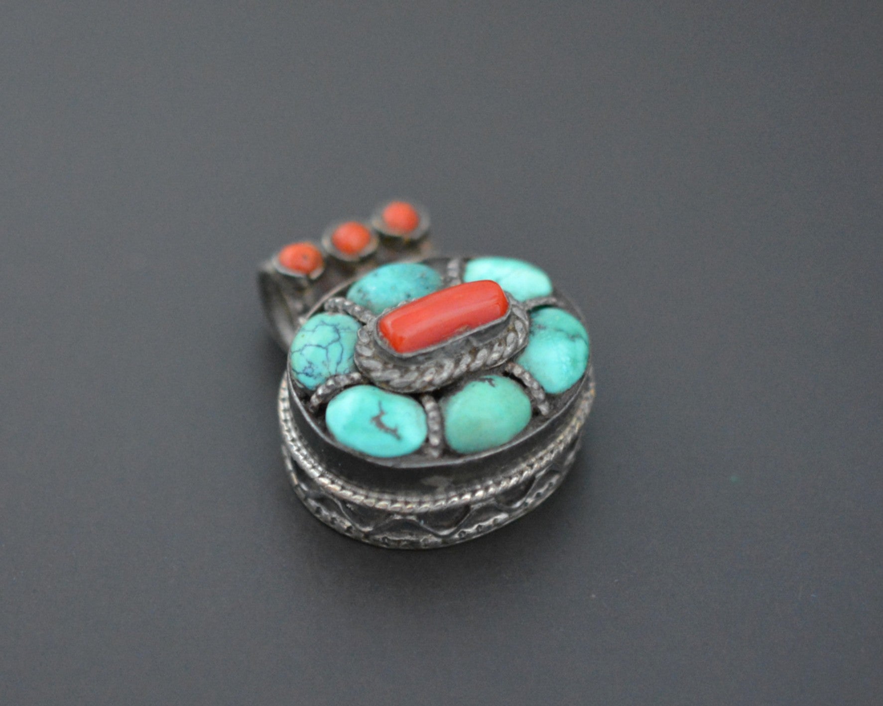 Tibetan Gau Box with Coral and Turquoise