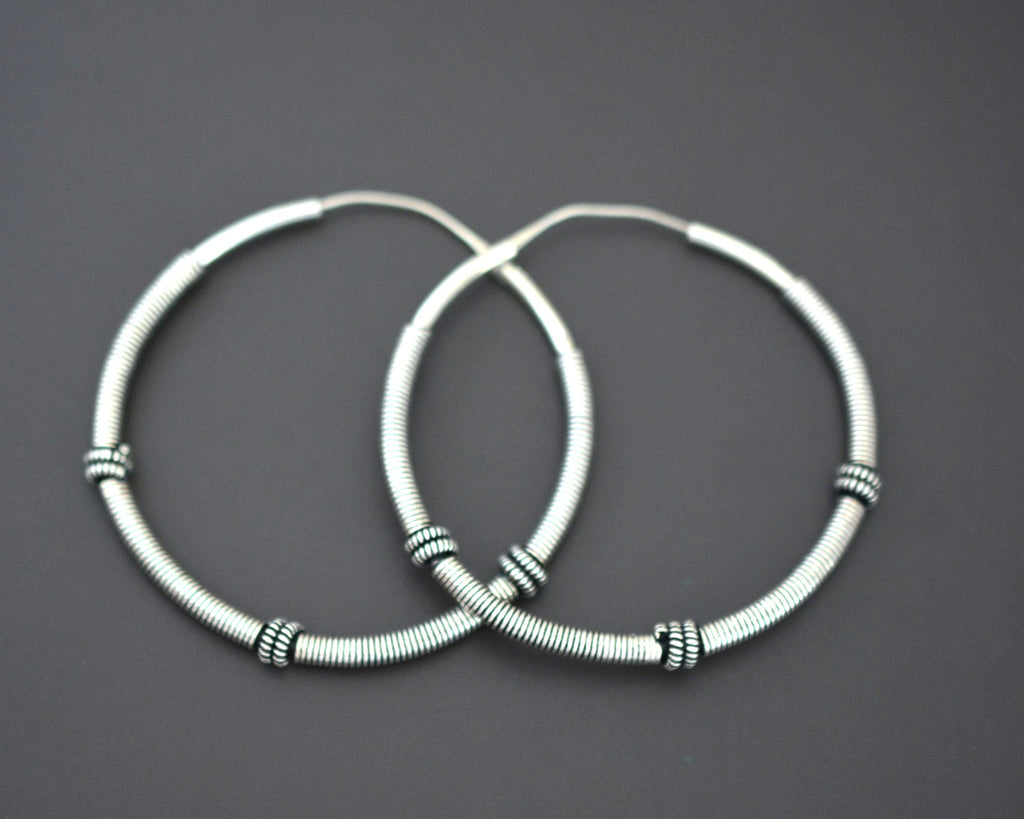 XLarge Ethnic Bali Hoop Earrings with Wire Work