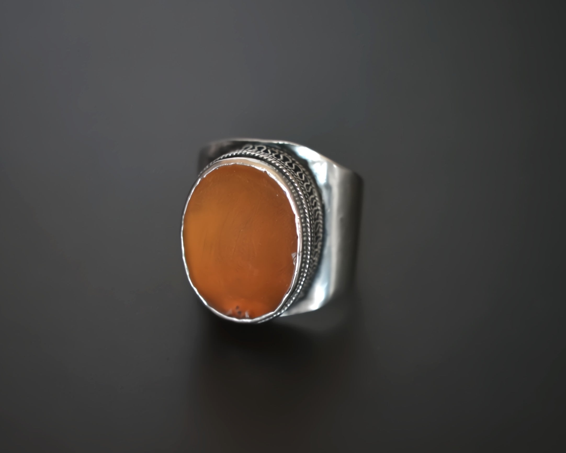 Turkmen Carnelian Silver Ring - Size 9