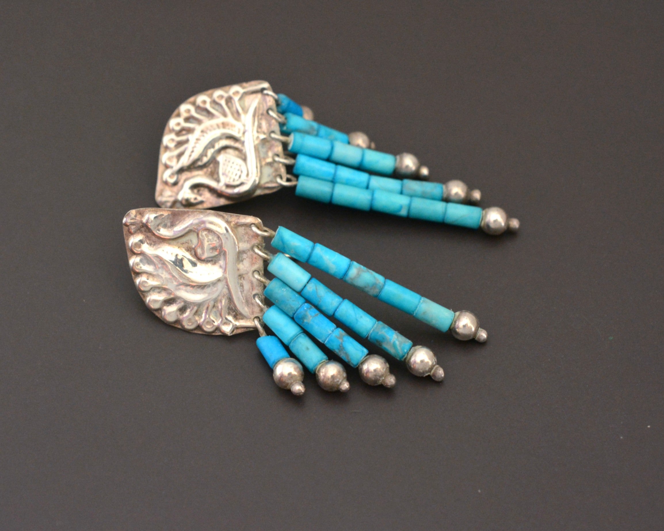 Ethnic Peacock Earrings with Turquoise Dangles