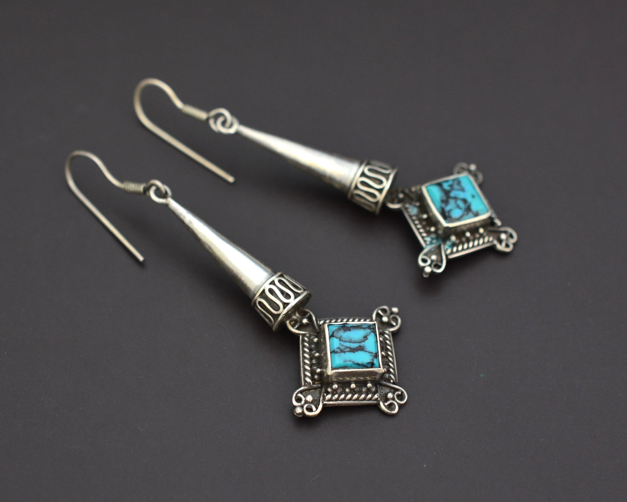 Silver Turquoise Dangle Earrings from Bali
