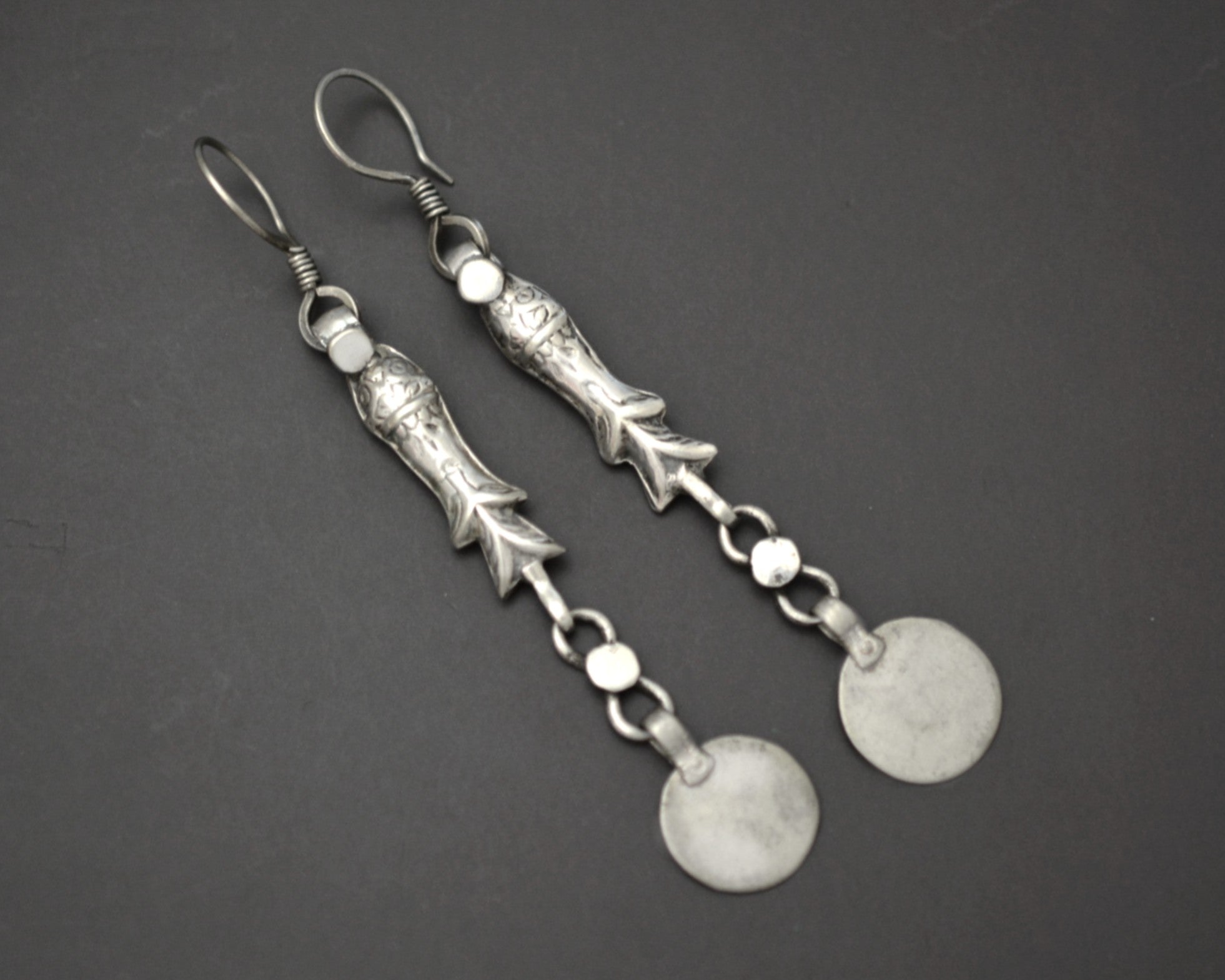 Long Afghani Fish Coin Dangle Earrings