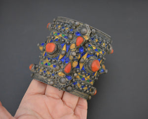 Berber Kabyle Coral Enamel Bracelet - Hinged