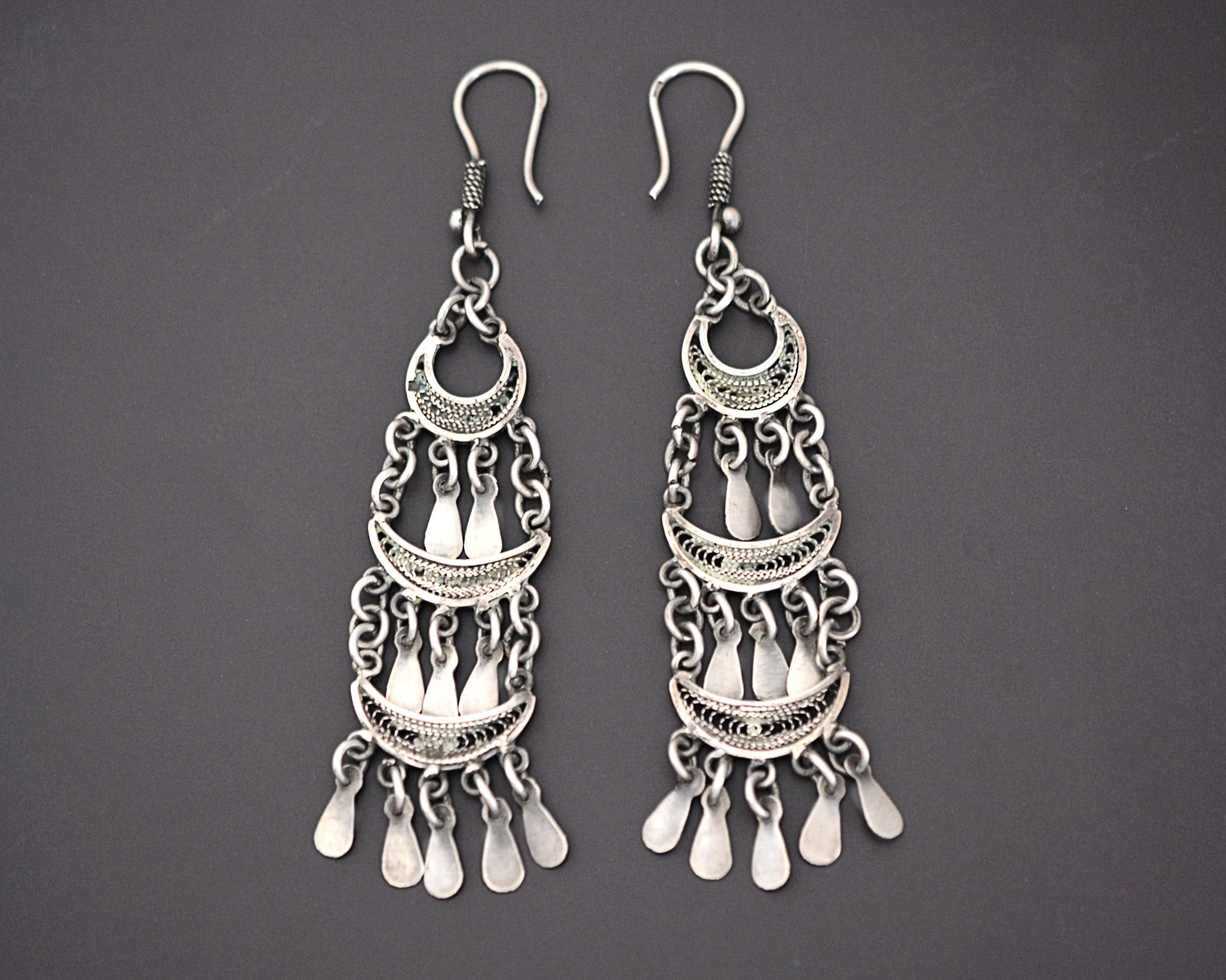 Long Silver Filigree Earrings from Egypt