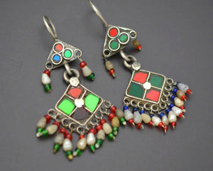 Afghani Glass and Pearl Earrings