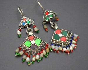 Afghani Glass and Pearl Earrings