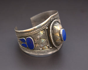 Vintage Kazakh Silver Lapis Lazuli Cuff Bracelet