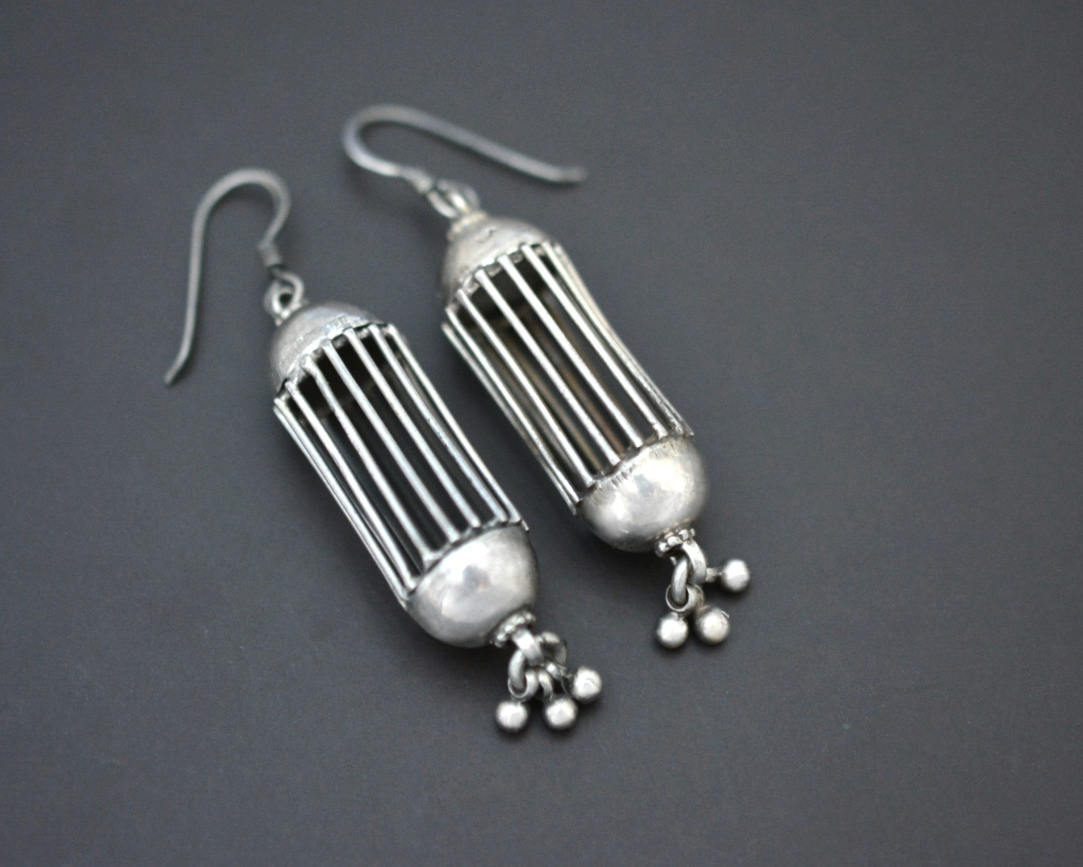 Vintage Indian Silver Cage Earrings